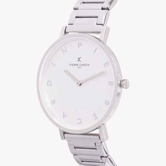 Pierre Cardin Women's Silver Metal Watch, White Dial | Cbv.1130