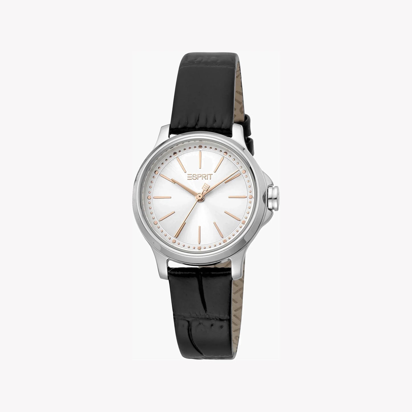Esprit Women's Black Leather Watch, Silver Dial | ES1L144L2015