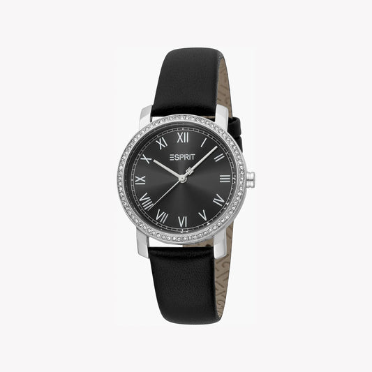 Esprit Women's Black Leather Watch, Black Dial | Es1l183m0015