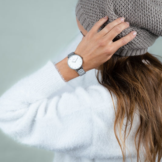 Pierre Cardin Women's Silver Metal Watch, White Dial | Cbv.1130